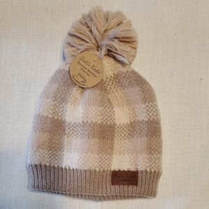 Cozy Plaid Knit Beanie with Pom-Pom